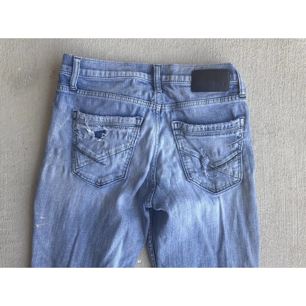 BKE Jake Bootleg Jeans Mens 30x32 Light Wash Blue Very Distressed Stained Denim - Picture 8 of 12
